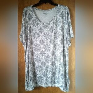 Women's Relaxed-Fit Short-Sleeve Scoop-Neck Tee, Size XXL, Gray & White Pattern